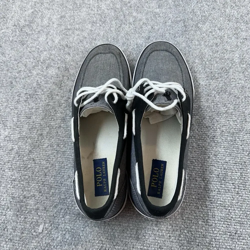 Polo Ralph Lauren Franz Boat Shoes Mens 10.5D Gray Canvas Lace Up Sneakers